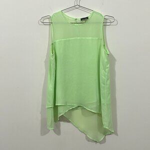 VINCE CAMUTO Top XS Green Chiffon Asymmetrical Sleeveless Sheer Flowy